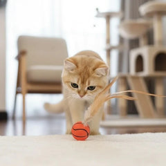 Cat Feather Spring Ball Toy Set (3 Pack) | Silent No-Battery Bouncer | Non-Toxic Silicone + Real Feathers | 3 × 13 cm