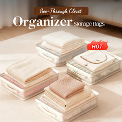 Clear Storage Bag with See-Through PVC Mesh | Wide Zip Opening + Heavy-Duty Handles | Water-Resistant Dust Protection | 40×30×12 cm | Beige