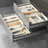 Expandable Drawer Organizer Tray | Clear Compartments for Cutlery, Makeup & Office Supplies | Scratch-Protection Design | Left/Right or 4-Panel