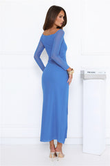 Neon Nights Out Mesh Long Sleeve Midi Dress Blue