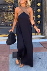 Cross Halter Neck Sleeveless Stitching Dress