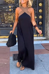 Cross Halter Neck Sleeveless Stitching Dress