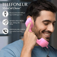Retro Telephone Handset Earphone for Mobile Calls | Comfortable Grip, Clear Audio & Fun Vintage Style | Pink/Black
