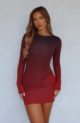 Social Scene Long Sleeve Mini Dress Burgundy Hue