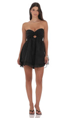 Dotted Cutout Babydoll Dress in Black