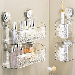 Suction Bathroom Shelf Organizer | Damage-Free Shower Storage for Shampoo, Razors & Soap | Waterproof, Mold-Resistant | Silver/Gray