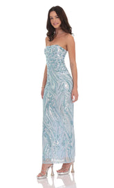 Sequin Pattern Maxi Dress in Sky Blue