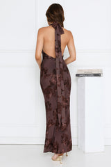 Lime Light Mesh Halter Maxi Dress Brown