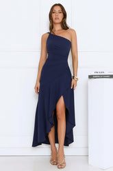 Rule Breaker One Shoulder Midi Dress Navy