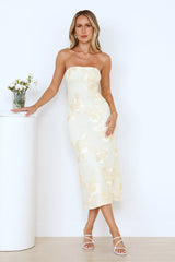 Magic Haze Strapless Mesh Midi Dress Yellow