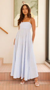Kaethe Maxi Dress - Baby Blue Stripe