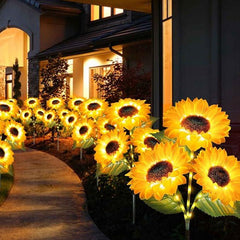 Solar Sunflower Garden Lights | IP65 Waterproof Outdoor Stake Lights with 14-Hour Warm Glow | Fast-Charging Solar | 2-Pack or 6-Pack