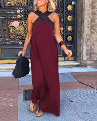 Cross Halter Neck Sleeveless Stitching Dress