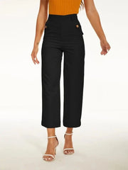 Tummy Control Twill Cropped Wide Leg Pants