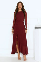 Darling At Dusk Long Sleeve Maxi Dress Wine
