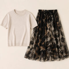 LuxuryLynx™ – Soft Knit Top & Flowing Leopard Print Maxi Skirt Set