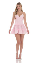 Gingham V-Neck Dress in Pink