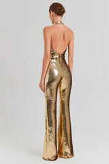 Halter Draped Sequin Jumpsuit