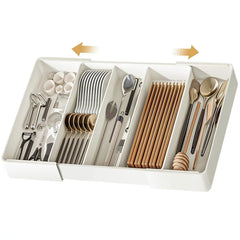 Expandable Drawer Organizer Tray | Clear Compartments for Cutlery, Makeup & Office Supplies | Scratch-Protection Design | Left/Right or 4-Panel