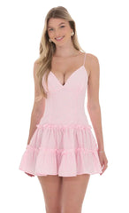 Gingham V-Neck Dress in Pink