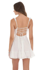 Dotted Chiffon Fit and Flare Dress in White