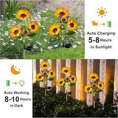 Solar Sunflower Garden Lights | IP65 Waterproof Outdoor Stake Lights with 14-Hour Warm Glow | Fast-Charging Solar | 2-Pack or 6-Pack