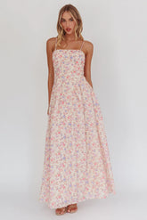 Daisy Day Basque Waist Maxi Dress Floral Blue