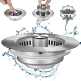 3-in-1 Sink Drain Protector & Strainer | Pop-Up Stopper + Odor Blocker + Water Seal | Fits 3–3.38 in US Drains