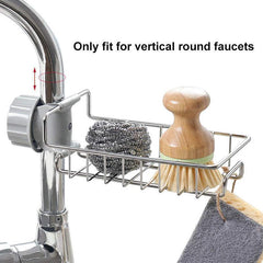 Stainless Steel Sink Organizer for Faucet | Fast-Drain Sponge & Brush Caddy | No-Drill Clip-On Clamp | Rust-Resistant