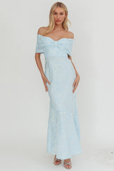 Fairytales Off-Shoulder Jacquard Maxi Dress Blue