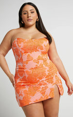 Brailey Mini Dress Strapless Dress in Orange Jacquard