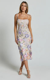 Jamich Midi Dress - Straight Neck Tie Strap Pencil Dress in Soft Pink