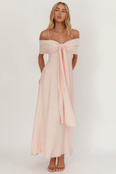 Lillibet Bow Tied Bust Midi Dress Pink