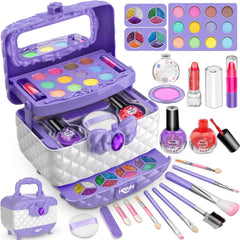 Kids Washable Makeup Kit (Ages 4–12) | Non-Toxic & Hypoallergenic | Soap-and-Water Clean | Shockproof Carry Case | Small/Large Set
