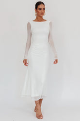 Lustre Open Back Mesh Maxi Dress White