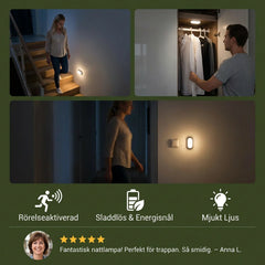 Motion Sensor Night Light Rechargeable | Wireless LED pathway lamp for hallway, stairs & bathroom | Soft warm glow, easy stick-on mount