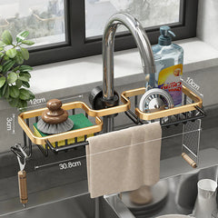 Faucet Sponge Holder & Sink Caddy Rack | Fast-Drain Hollow Base for Cleaner, Drier Tools | Rust-Resistant Aluminum | 4 Colors