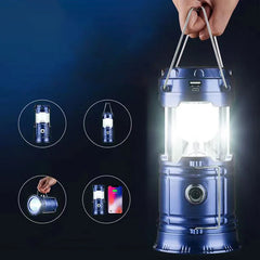 Solar Rechargeable Retractable Camping Lantern | Waterproof Outdoor LED Light, Pocket-Size | Instant On/Off | Gold/Black/Blue