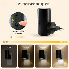 Dimmable Night Light EU Plug | Auto Dusk Sensor + Stepless Dimming, Warm White 100lm | 1W Low Energy for Hallway & BedroomlowGuard — Effortless Nighttime Safety That Soothes and Protects Every Step