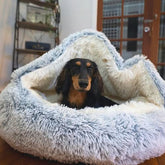 Dog/Cat Cave Bed 50 cm with Hood | Cozy Hideaway for Stress Relief | Soft Faux-Fur Lining | Washable Cover | Non-Slip Base
