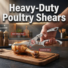 Heavy-Duty Kitchen Poultry Shears | 3Cr13 Stainless Steel Micro-Serrated Blades | Spring-Loaded Anti-Slip Grip | 25.5 cm, 158 g | Silver