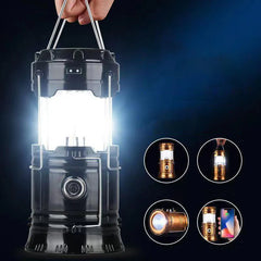 Solar Rechargeable Retractable Camping Lantern | Waterproof Outdoor LED Light, Pocket-Size | Instant On/Off | Gold/Black/Blue