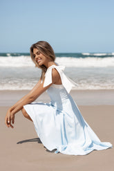 Olinda Midi Dress - Pale Blue/White