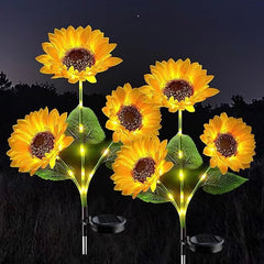 Solar Sunflower Garden Lights | IP65 Waterproof Outdoor Stake Lights with 14-Hour Warm Glow | Fast-Charging Solar | 2-Pack or 6-Pack