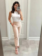 Tummy Control Twill Cropped Wide Leg Pants