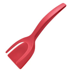 Silicone Spatula Tongs | 2-in-1 Turner & Gripper for Non-Stick Pans | Heat-Resistant, Dishwasher Safe | Black/Red/Grey