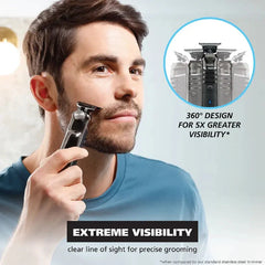 Men’s Grooming Kit with T-Blade Trimmer + Dual Foil Shaver | Nose & Ear Trimmer | LED Battery Display | USB Rechargeable