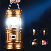 Solar Rechargeable Retractable Camping Lantern | Waterproof Outdoor LED Light, Pocket-Size | Instant On/Off | Gold/Black/Blue