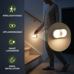 Motion Sensor Night Light Rechargeable | Wireless LED pathway lamp for hallway, stairs & bathroom | Soft warm glow, easy stick-on mount