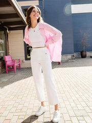 Tummy Control Twill Cropped Wide Leg Pants